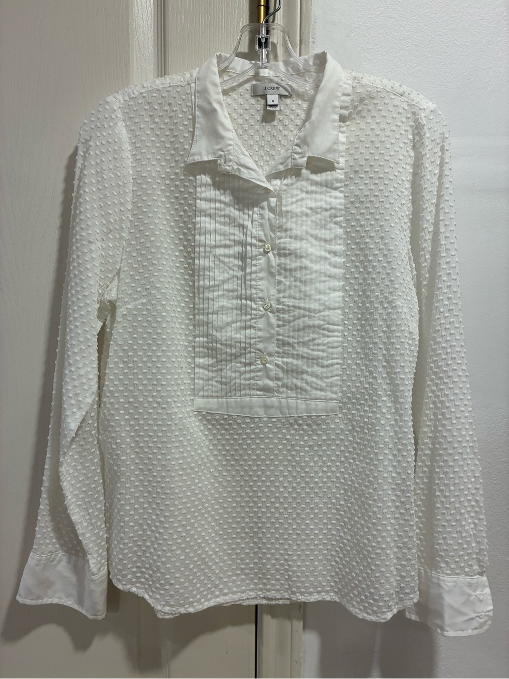 J. Crew White Swiss Dot Pintuck Button Blouse Size8